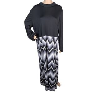 Vtg 70s Emilio Borghese Black Gray Chevron Zig Zag Mod Maxi Dress SZ 1X